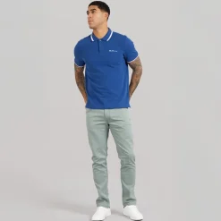 Discount Herre dobbelt stribet polo skjorte Royal Blue T-Shirts, Poloer Og Skjorter·Poloer