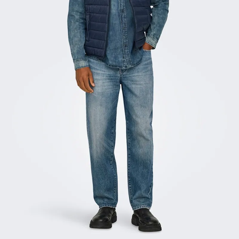 New Herre Edge Lige Jeans Medium Blue Denim Jeans Og Bukser·Jeans Med Lige Ben|Jeans Og Bukser·Jeans
