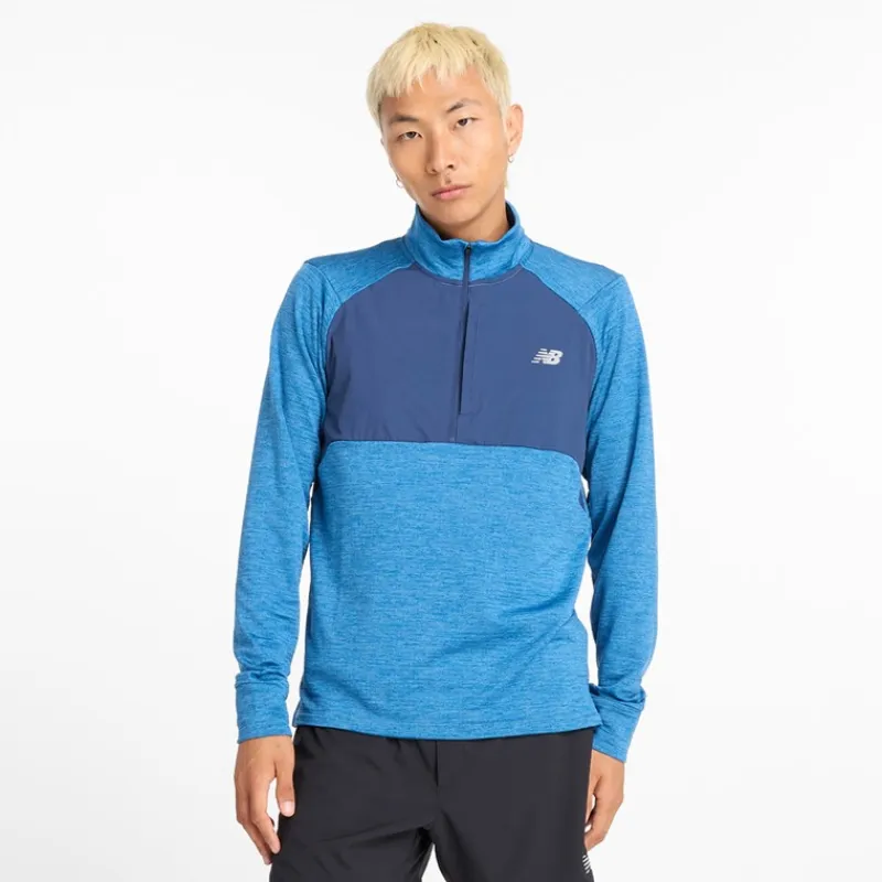 Outlet Herre Essential Heat Grid 1/2 Zip Løbeoverdel Heron Blå Træning|T-Shirts Og Undertrøjer