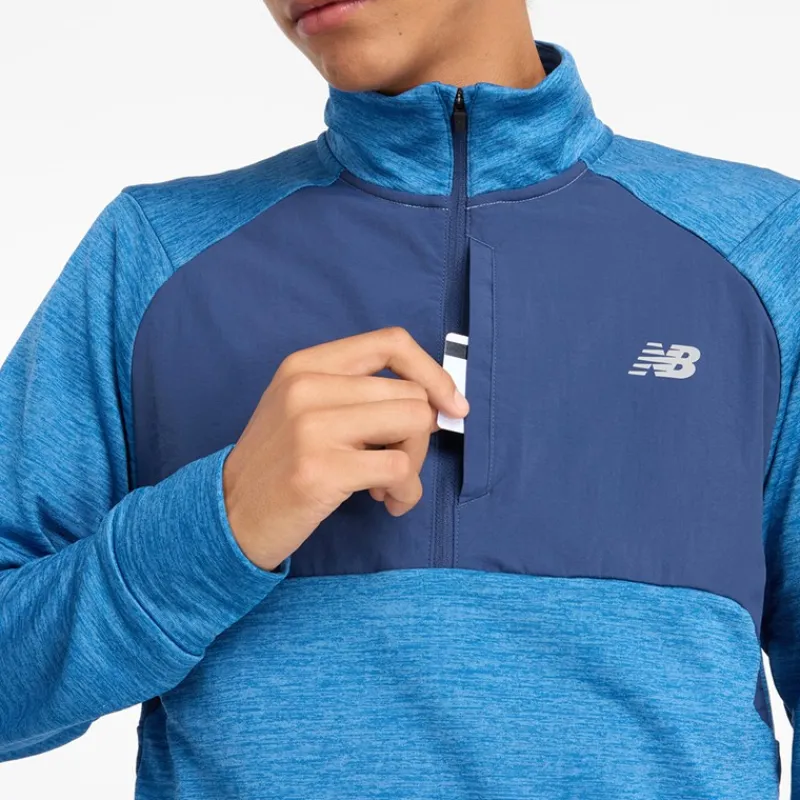 Outlet Herre Essential Heat Grid 1/2 Zip Løbeoverdel Heron Blå Træning|T-Shirts Og Undertrøjer