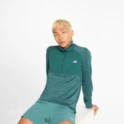 Online Herre Essential Heat Grid 1 / 2 Zip Løbe Top New Spruce Træning|T-Shirts Og Undertrøjer