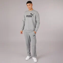 Discount Herre Essentials Stort Logo Crew Neck Sweatshirt Medium Gråmeleret Træning|T-Shirts Og Undertrøjer