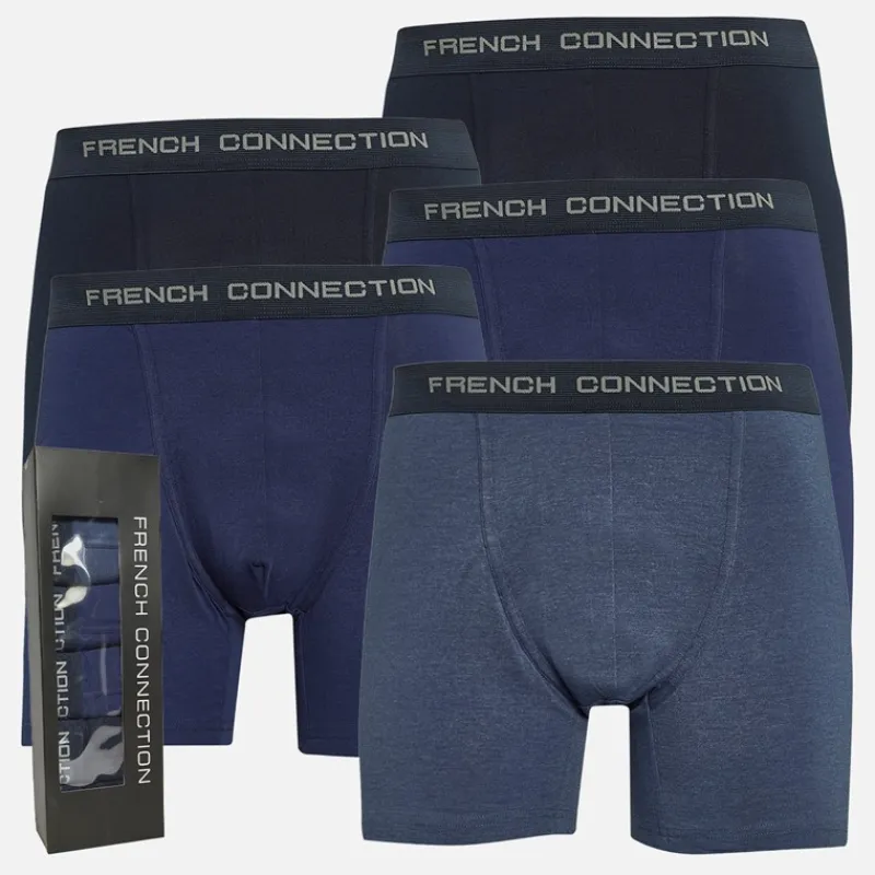 Discount Herre Five Pack FC Lange Boxer Trunks FC80 Marine/Fransk Blå/Mid Blue Melange/Marine/Fransk Blå Multipakker·Undertøj|Undertøj, Sokker Og Nattøj·Boxer Shorts