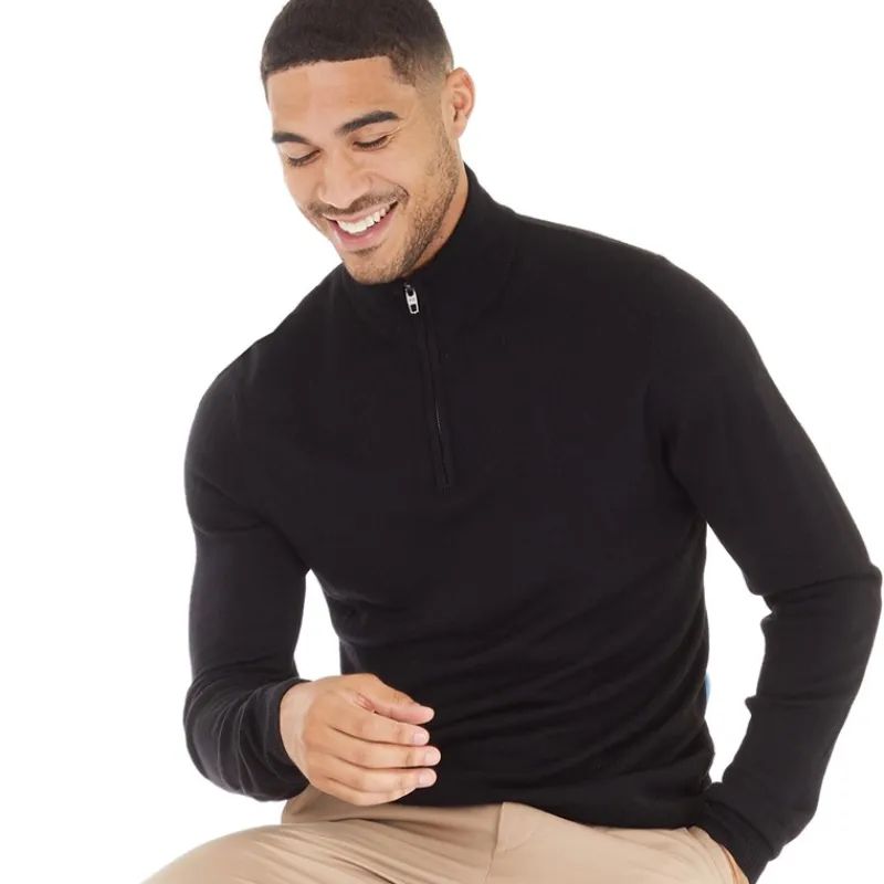Online Herre French Connection Cash 1/4 Zip Trøjer Sort Trøjer Og Cardigans·Trøjer