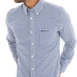 Sale Herre Gingham Langærmet shirts Blå Ternet T-Shirts, Poloer Og Skjorter·Skjorter