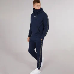 Clearance Herre Guttell Træningssæt med Branded Tape Detalje Blå Træningsdragter Og Joggingbukser·Træningsdragter