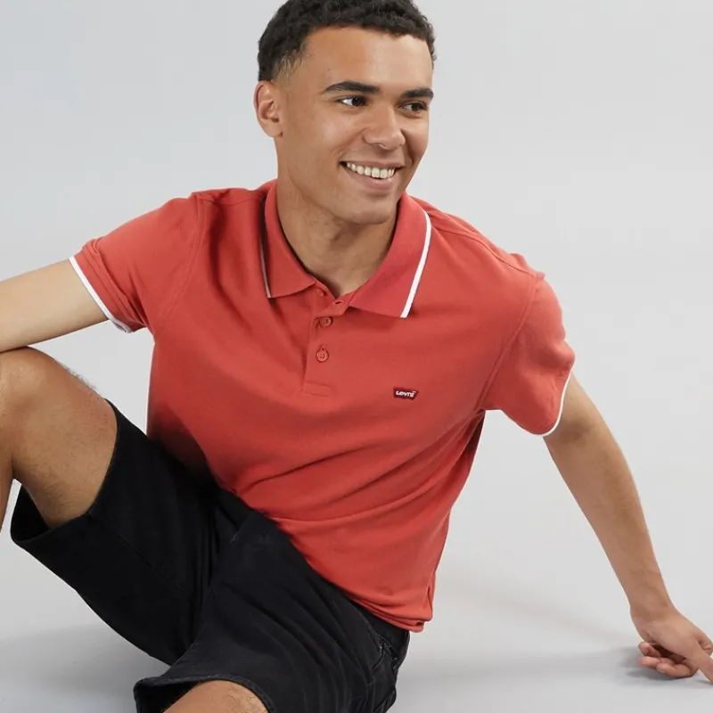 Herre HM Quarter Tipping Polo Sundown Rød T-Shirts, Poloer Og Skjorter·Poloer