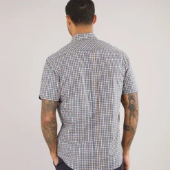 New Herre House Check Kortærmet Skjorte Denim Blå T-Shirts, Poloer Og Skjorter·Skjorter