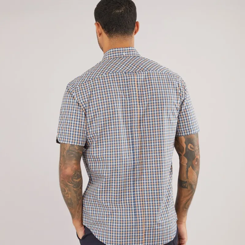 New Herre House Check Kortærmet Skjorte Denim Blå T-Shirts, Poloer Og Skjorter·Skjorter