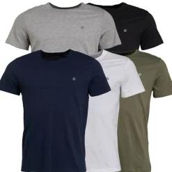 Herre JXJ Fem-pak T-shirts Blå/​Hvid/​Grå/​Khaki/​Sort T-Shirts, Poloer Og Skjorter·Multipakker|Multipakker·T-Shirts Og Undertrøjer