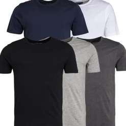 Herre Lazeout Fem-pak T-shirt Sort/​Grå/​Hvid/​Antracit Melange/​Total Eclipse T-Shirts, Poloer Og Skjorter·Multipakker|Multipakker·T-Shirts Og Undertrøjer