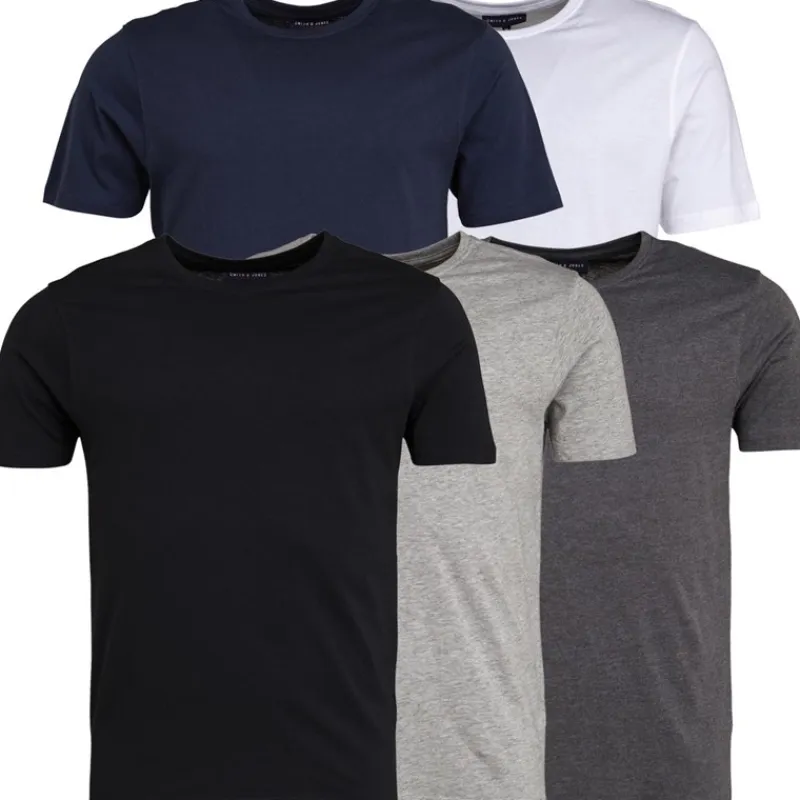 Herre Lazeout Fem-pak T-shirt Sort/Grå/Hvid/Antracit Melange/Total Eclipse T-Shirts, Poloer Og Skjorter·Multipakker|Multipakker·T-Shirts Og Undertrøjer