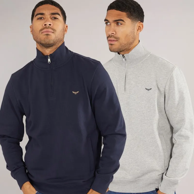 Discount Herre Marigold To Pak 1/4 Lynet Sweatshirts Navy / Grå Multipakker·Hættetrøjer Og Sweatshirts|Hættetrøjer Og Sweatshirts·Sweatshirts