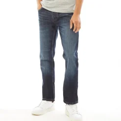 New Herre Nye Prægede Techno Straight Fit Jeans Mørk Vask Jeans Og Bukser·Jeans Med Lige Ben|Jeans Og Bukser·Jeans