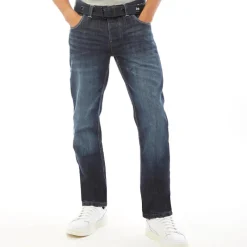 New Herre Nye Prægede Techno Straight Fit Jeans Mørk Vask Jeans Og Bukser·Jeans Med Lige Ben|Jeans Og Bukser·Jeans