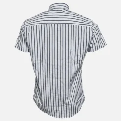 Outlet Herre Oxford Stripe Skjorter med korte ærmer Blå T-Shirts, Poloer Og Skjorter·Skjorter