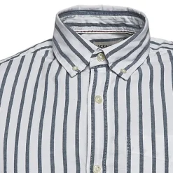 Outlet Herre Oxford Stripe Skjorter med korte ærmer Blå T-Shirts, Poloer Og Skjorter·Skjorter