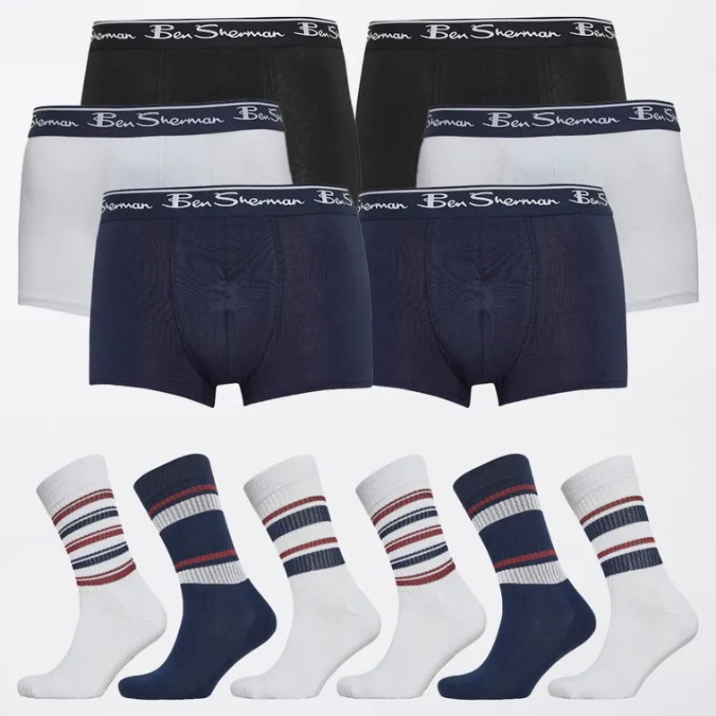 Herre 6-pak Boxer og 6-pak Sokke Gavesæt Hvid/Sort/Navy Multipakker·Undertøj|Undertøj, Sokker Og Nattøj·Boxer Shorts