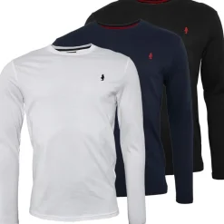 Online Herre 3-pak Langærmede T-shirts Mix Hvid/​Sort/​Marineblå T-Shirts, Poloer Og Skjorter·Multipakker|Multipakker·T-Shirts Og Undertrøjer