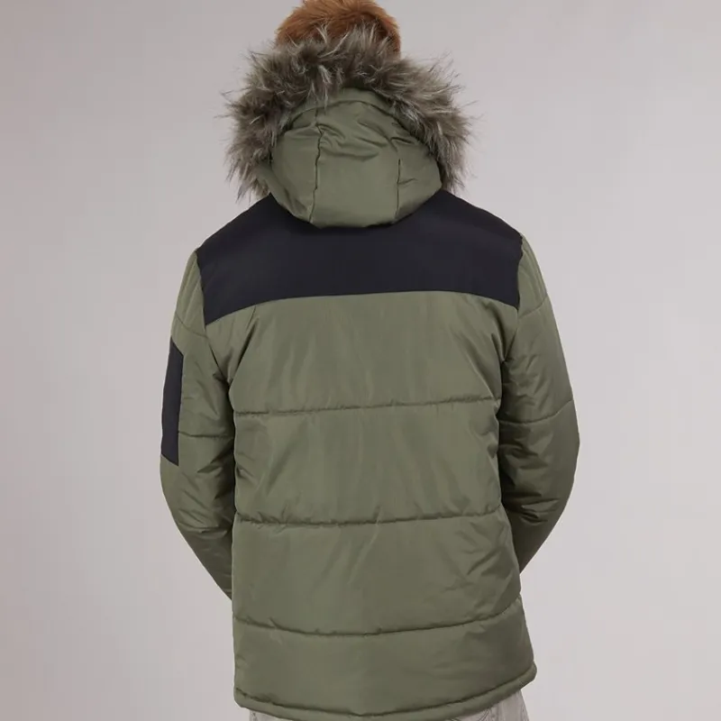 Discount Herre Pelsbesat Hætteforsynet Vatteret Ripstop Parka Khaki/Sort Jakker Og Frakker·Jakker Og Frakker