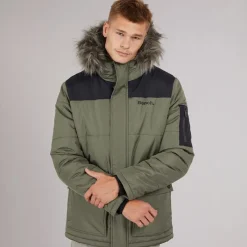 Discount Herre Pelsbesat Hætteforsynet Vatteret Ripstop Parka Khaki/Sort Jakker Og Frakker·Jakker Og Frakker