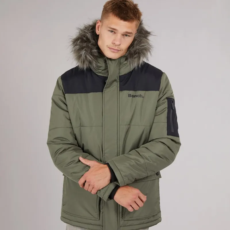 Discount Herre Pelsbesat Hætteforsynet Vatteret Ripstop Parka Khaki/Sort Jakker Og Frakker·Jakker Og Frakker