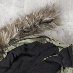Discount Herre Pelsbesat Hætteforsynet Vatteret Ripstop Parka Khaki/Sort Jakker Og Frakker·Jakker Og Frakker
