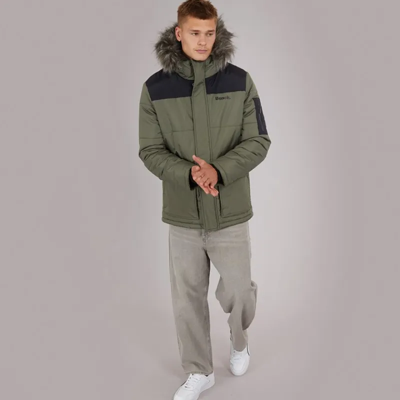 Discount Herre Pelsbesat Hætteforsynet Vatteret Ripstop Parka Khaki/Sort Jakker Og Frakker·Jakker Og Frakker