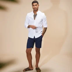 Sale Herre Poplin Stribet Print Resort Shorts Mørkeblå Shorts Og Badetøj·Chino|Shorts Og Badetøj·Shorts