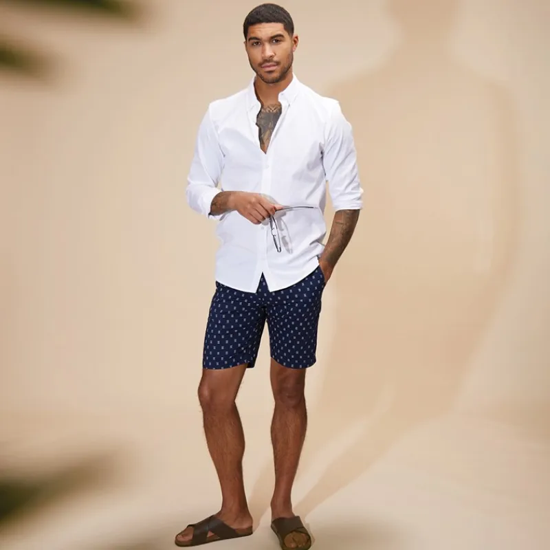 Sale Herre Poplin Stribet Print Resort Shorts Mørkeblå Shorts Og Badetøj·Chino|Shorts Og Badetøj·Shorts