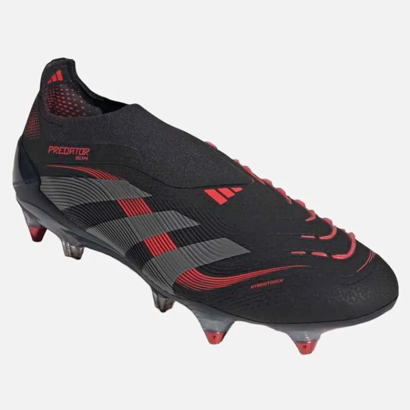 New Herre Predator Elite LL Snørebåndsløse Stealth Victory Pack SG Blød Bund Fodboldstøvler Core Black/Grey Four/Lucid Red Fodboldstøvler|Fodboldstøvler