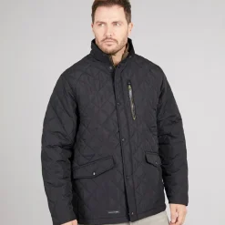Clearance Herrer Argyle Vatteret Jakke Sort Udendørs|Jakker Og Frakker
