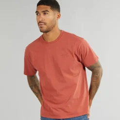 New Herre Rød Tab Vintage T Shirt Garment Farvet Rød Maling T-Shirts, Poloer Og Skjorter·T-Shirts Og Undertrøjer