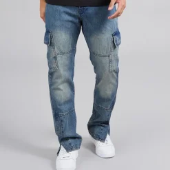 Clearance Herre Station Løs Pasform Cargo Jeans Mid Blue Jeans Og Bukser·Jeans