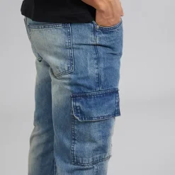 Clearance Herre Station Løs Pasform Cargo Jeans Mid Blue Jeans Og Bukser·Jeans
