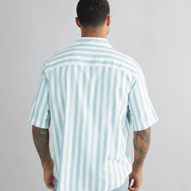 Outlet Herre Tes Relax Bomuld Slub Stribet Kortærmet Skjorte Seaspray Stribet T-Shirts, Poloer Og Skjorter·Skjorter