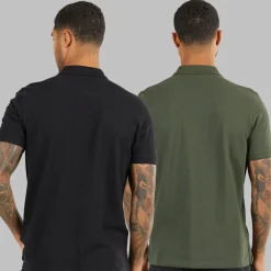 Hot Herre to pak ensfarvede poloskjorter Sort/​Khaki T-Shirts, Poloer Og Skjorter·Multipakker|Multipakker·T-Shirts Og Undertrøjer