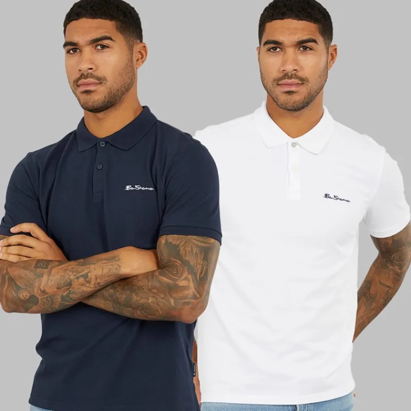 Herre to pak poloer mørkeblå/hvid T-Shirts, Poloer Og Skjorter·Multipakker|Multipakker·T-Shirts Og Undertrøjer
