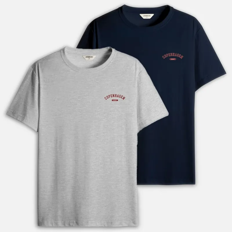 Online Herre To Pak Trykte T-shirts Grå / Marineblå T-Shirts, Poloer Og Skjorter·Multipakker|Multipakker·T-Shirts Og Undertrøjer