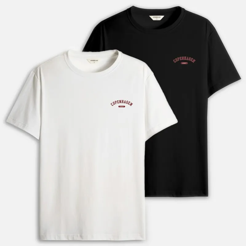 New Herre To Pak Trykte T-shirts Sort / Hvid T-Shirts, Poloer Og Skjorter·Multipakker|Multipakker·T-Shirts Og Undertrøjer