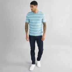 Outlet Herre T-shirt med tynde striber Petrol T-Shirts, Poloer Og Skjorter·T-Shirts Og Undertrøjer