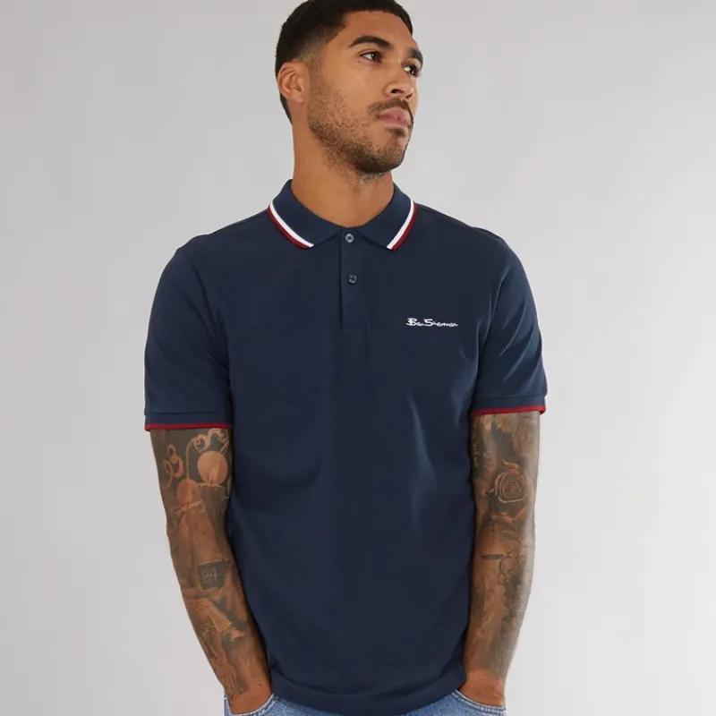 New Herre tværstribet polo skjorte Dark Navy T-Shirts, Poloer Og Skjorter·Poloer