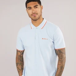 New Herre tværstribet polo skjorte Pale Blue T-Shirts, Poloer Og Skjorter·Poloer