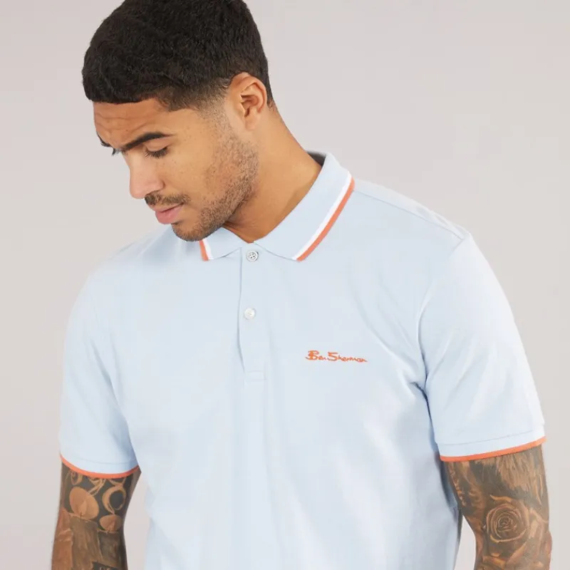 New Herre tværstribet polo skjorte Pale Blue T-Shirts, Poloer Og Skjorter·Poloer