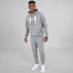 Sale Herre UA Rival Fleece Joggingbukser Castlerock Lys Heather/Hvid Træning|Træningsbukser