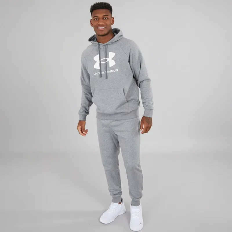 Sale Herre UA Rival Fleece Joggingbukser Castlerock Lys Heather/Hvid Træning|Træningsbukser