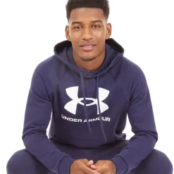 Best Herre UA Rival Fleece Logo Hoodie Midnatsblå/Hvid Træning|T-Shirts Og Undertrøjer