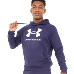 Best Herre UA Rival Fleece Logo Hoodie Midnatsblå/​Hvid Træning|T-Shirts Og Undertrøjer