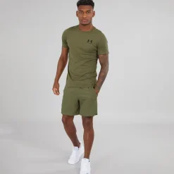 New Herre UA Sportstyle Left Chest Sport træningstrøjer Kakigrøn Træning|T-Shirts Og Undertrøjer