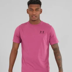 Herre UA Sportstyle Venstre Bryst Kortærmet T-shirt Fuchsia Dusk /​ Mørk Maroon Træning|T-Shirts Og Undertrøjer